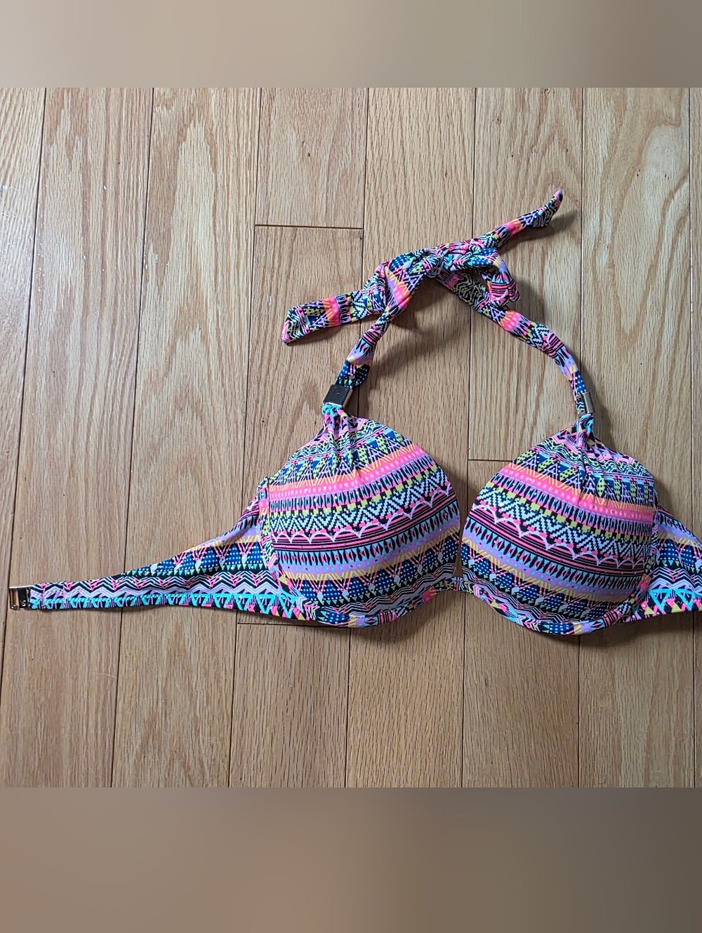 Victoria's Secret Neon Pink & Blue Patterned Halter Bikini Top